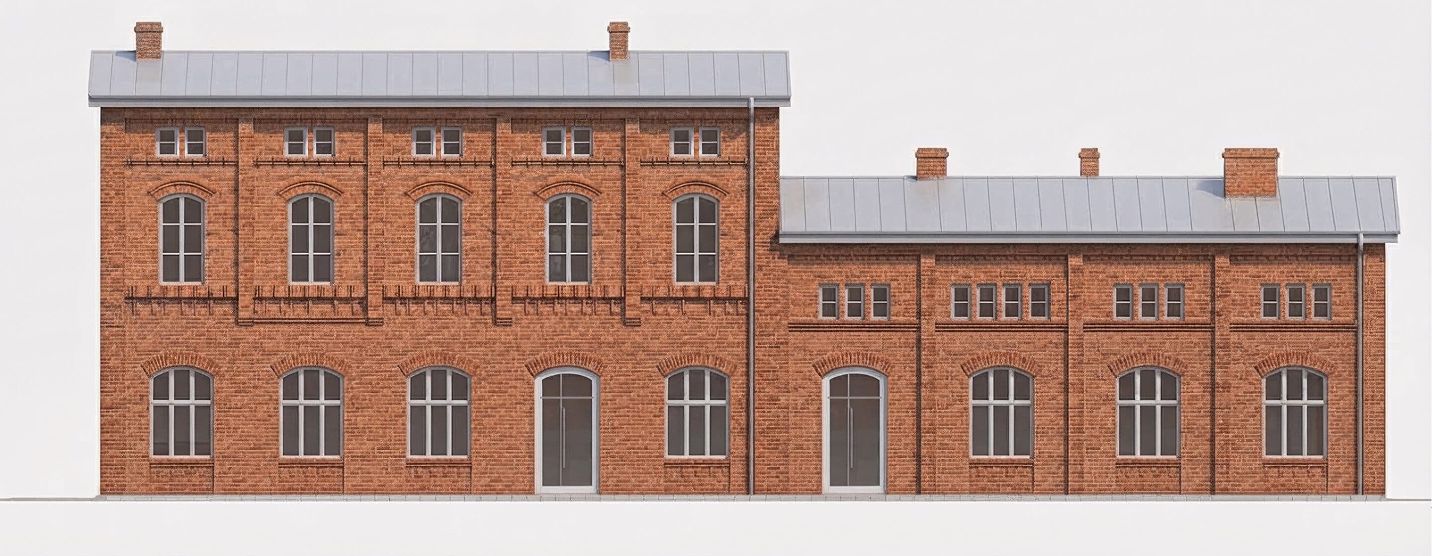Centrum przesiadkowe w budynku dworca kolejowego w Toszku — rysunek elewacji od strony peronów